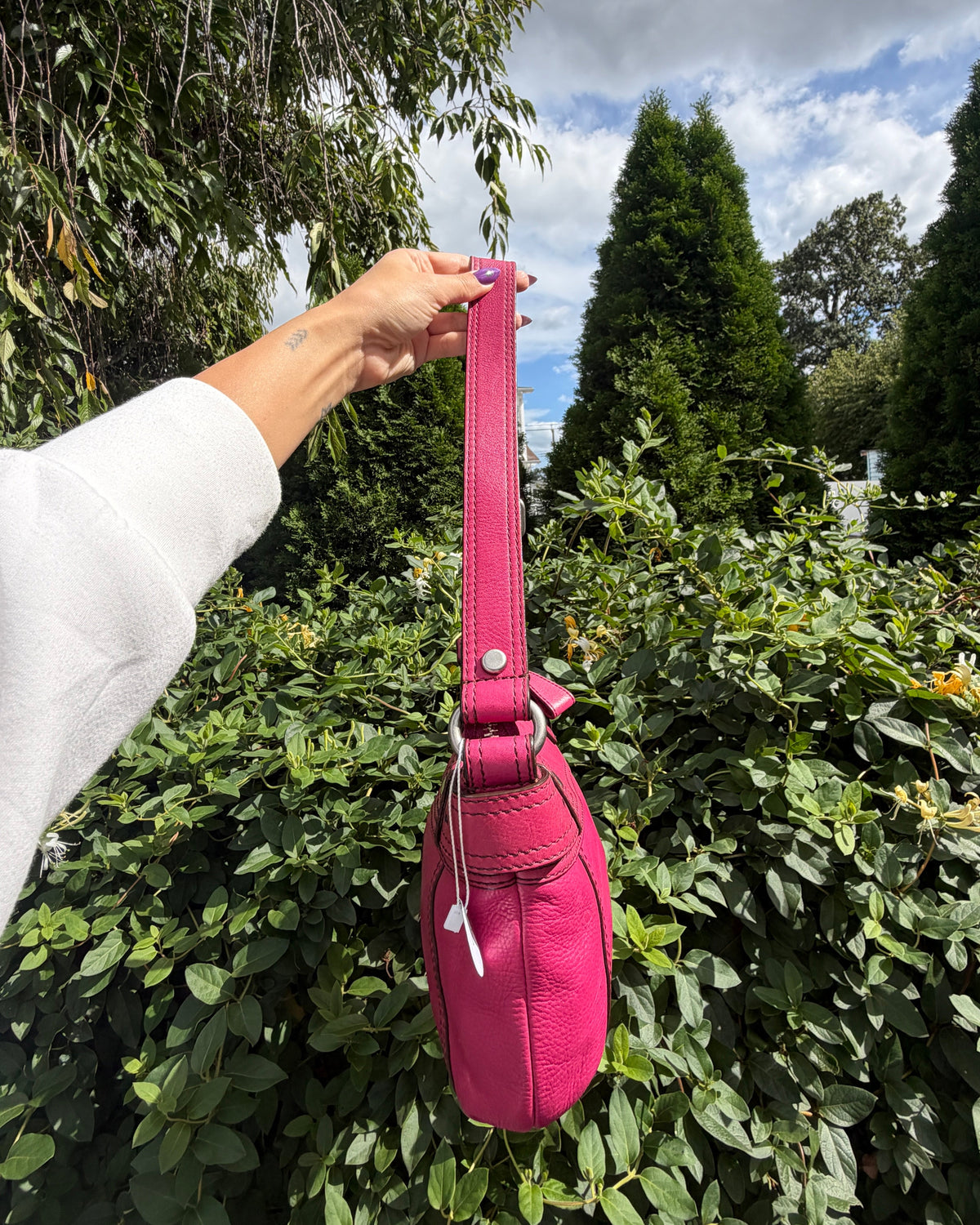 Vintage Y2K Fuscia Hot Pink Leather Slouchy Shoulder Bag Purse