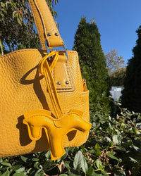 Vintage Y2K Fossil Yellow Leather Baguette Shoulder Bag Purse with Charms