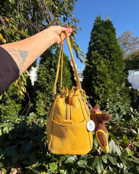 Vintage Y2K Fossil Yellow Leather Baguette Shoulder Bag Purse with Charms