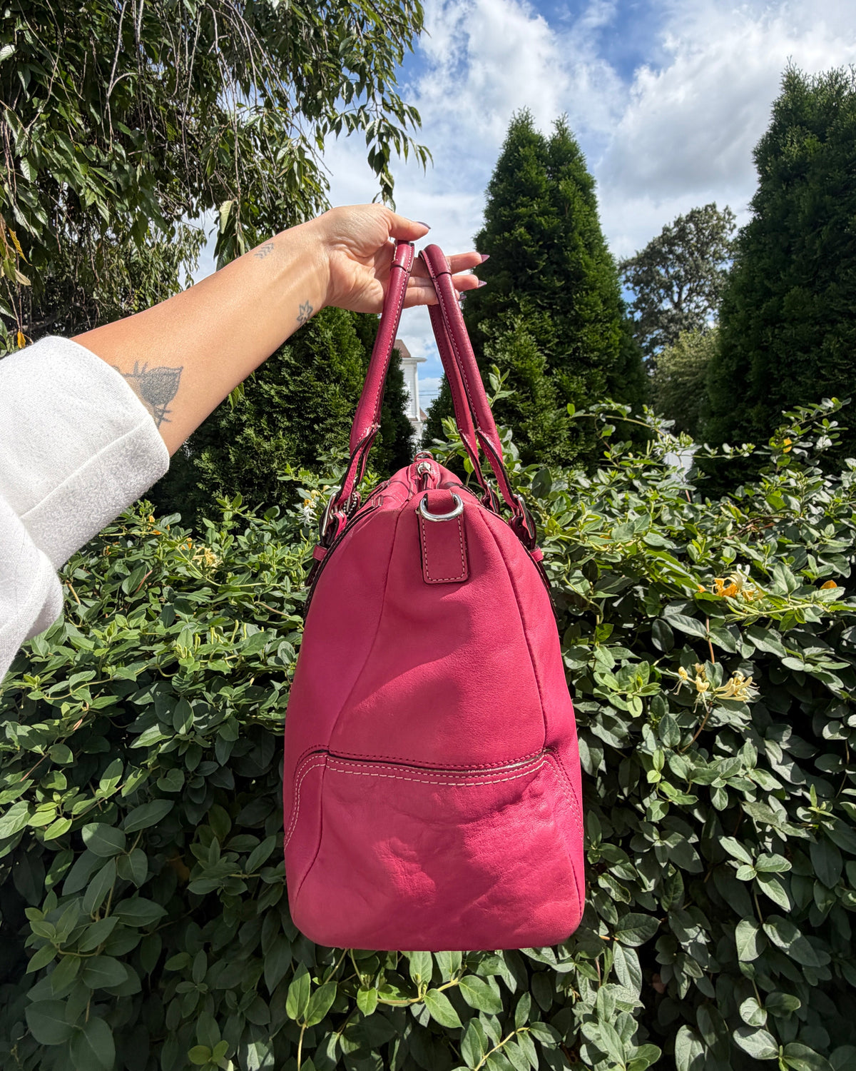 Vintage Coach Hampton Hot Pink Leather Satchel Shoulder Bag Y2K Purse