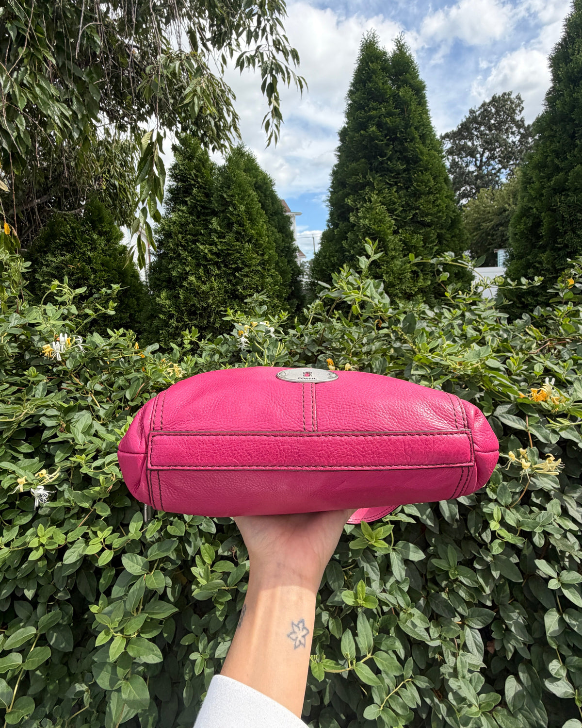 Vintage Y2K Fuscia Hot Pink Leather Slouchy Shoulder Bag Purse