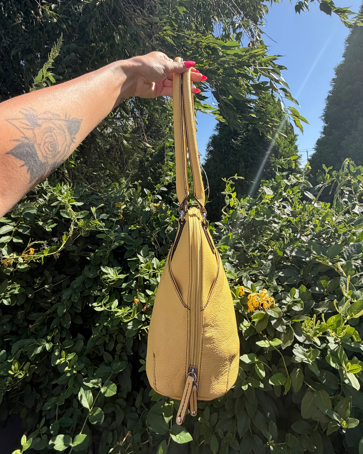 Tignanello Yellow Multi-Pocket Leather Satchel Shoulder Bag Purse