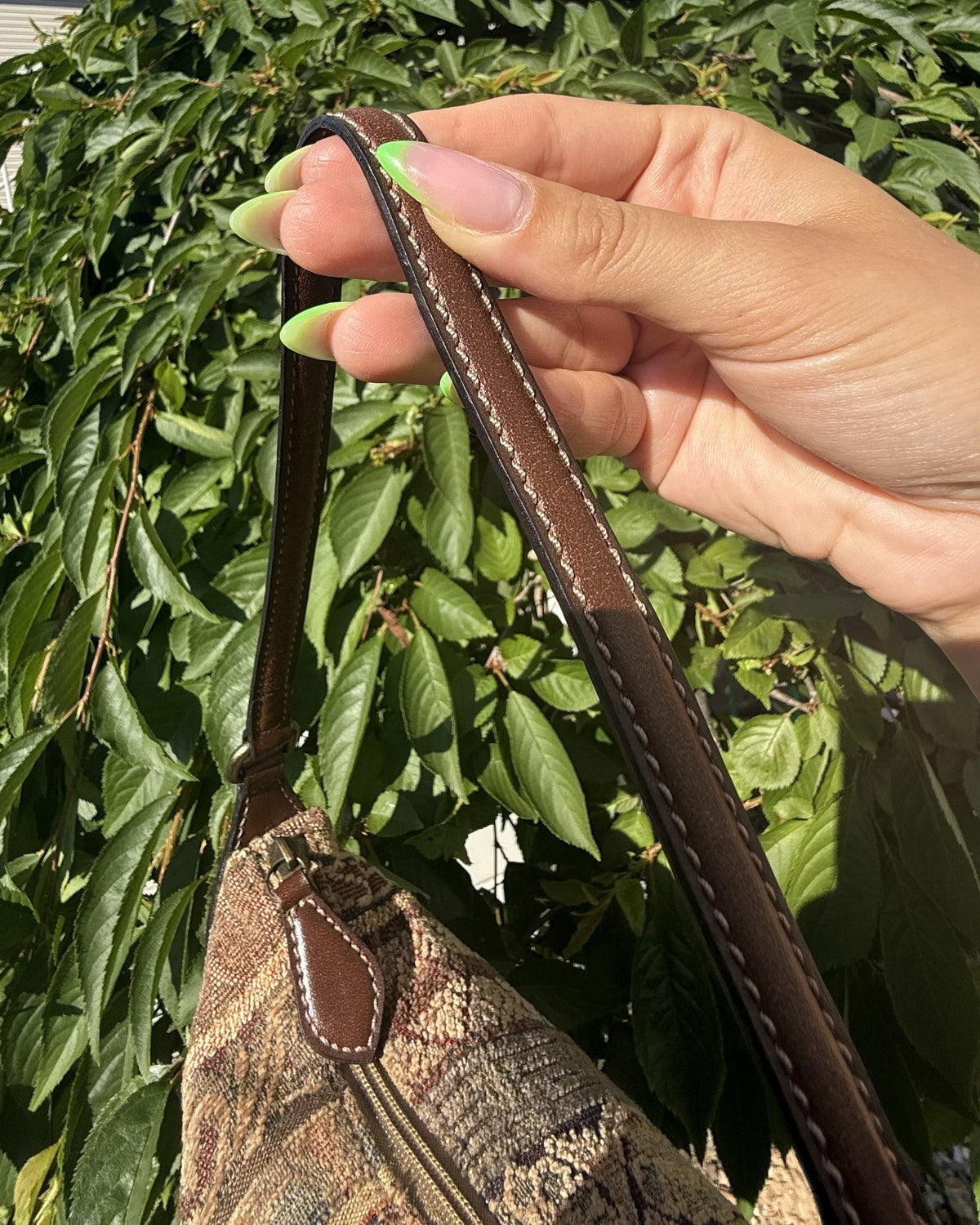 Fossil Vintage Y2K Tapestry Baguette Shoulder Brown Leather Boho Paisley Purse