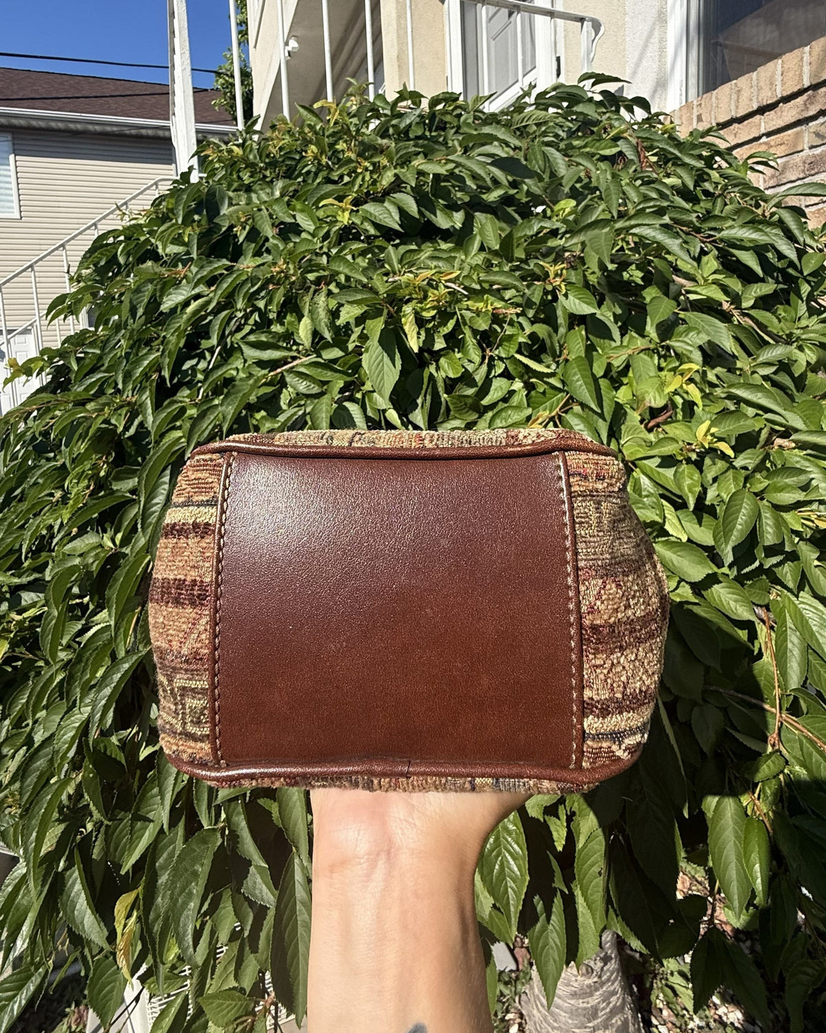 Fossil Vintage Y2K Tapestry Baguette Shoulder Brown Leather Boho Paisley Purse