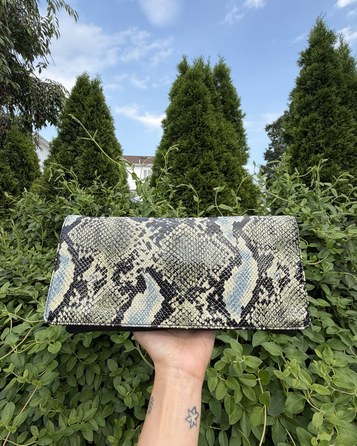 Vintage Snake Print Clutch Y2K Envelope Evening Bag Blue Grey