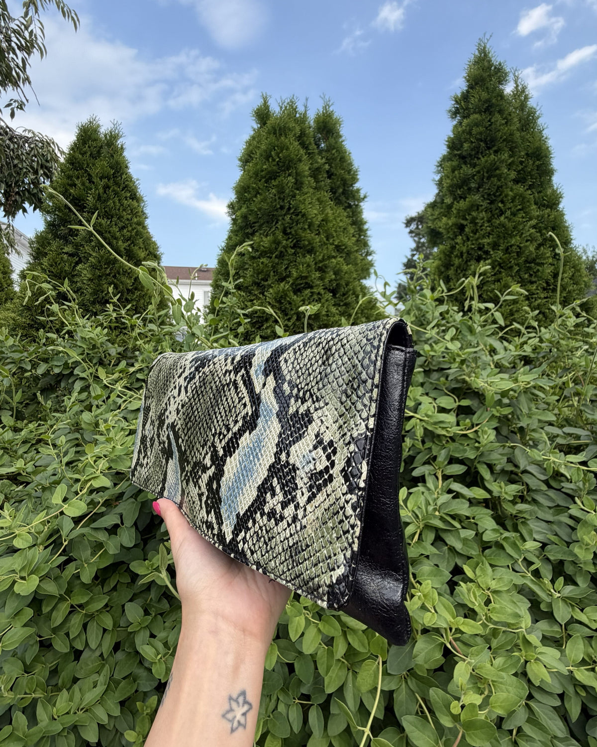 Vintage Snake Print Clutch Y2K Envelope Evening Bag Blue Grey