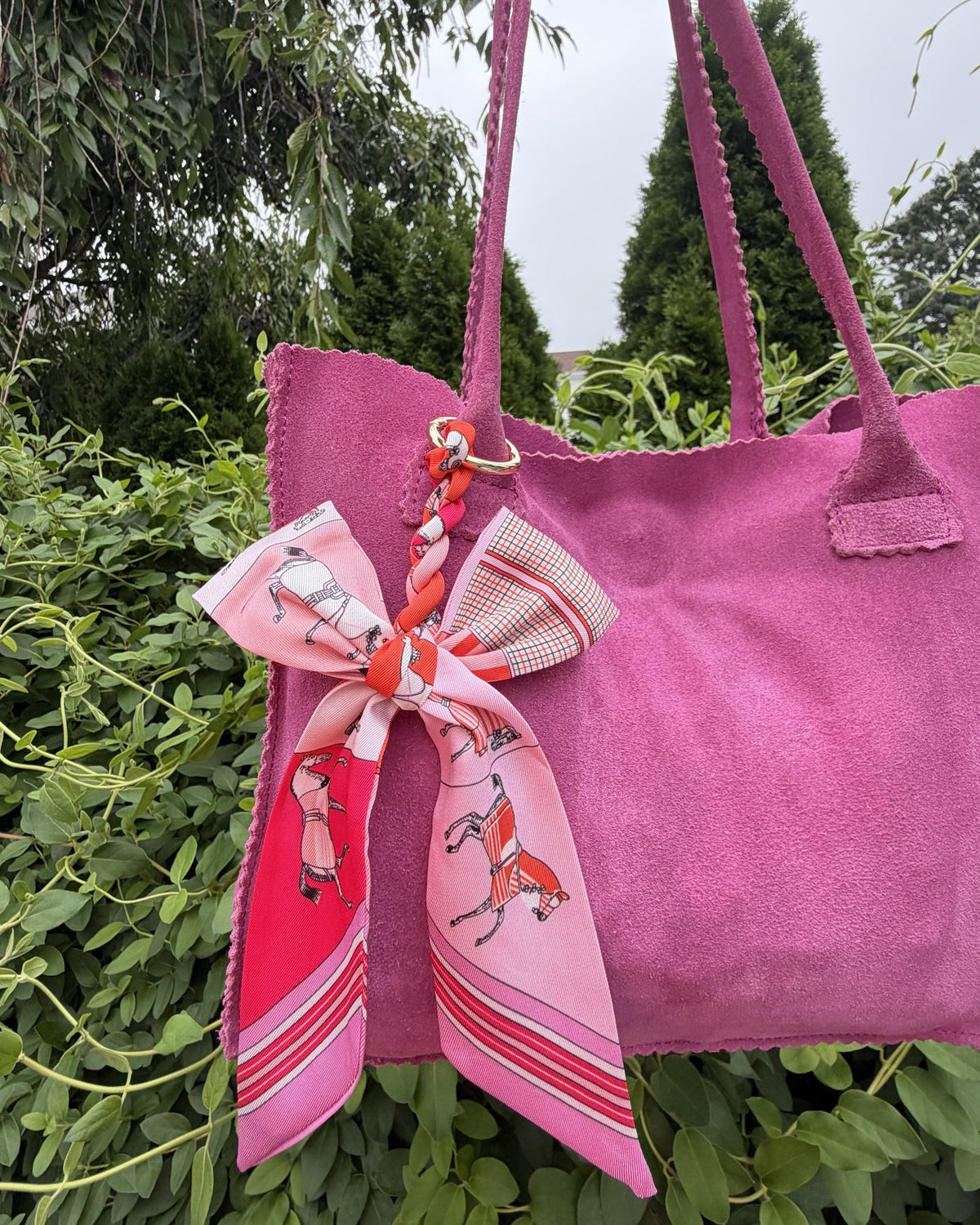 Ginger Michelle Pink Suede Vintage Genuine Leather Boho Tote Bag Shoulder Purse