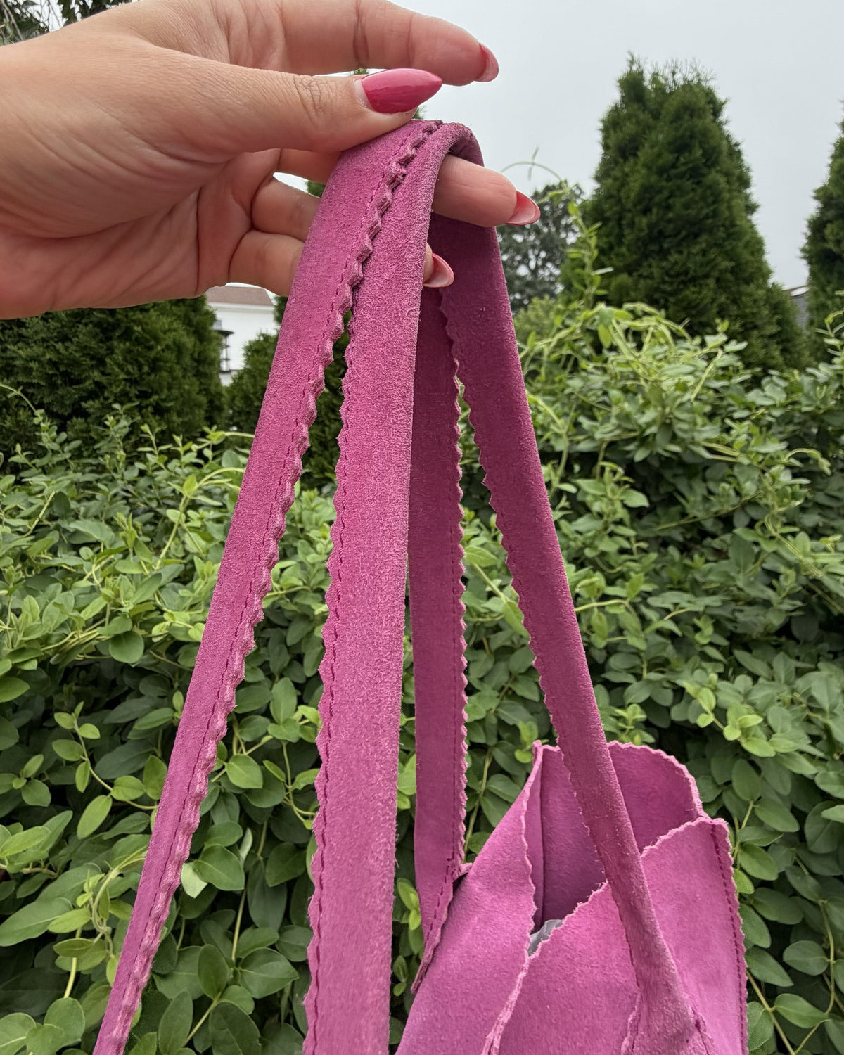 Ginger Michelle Pink Suede Vintage Genuine Leather Boho Tote Bag Shoulder Purse
