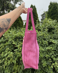 Ginger Michelle Pink Suede Vintage Genuine Leather Boho Tote Bag Shoulder Purse