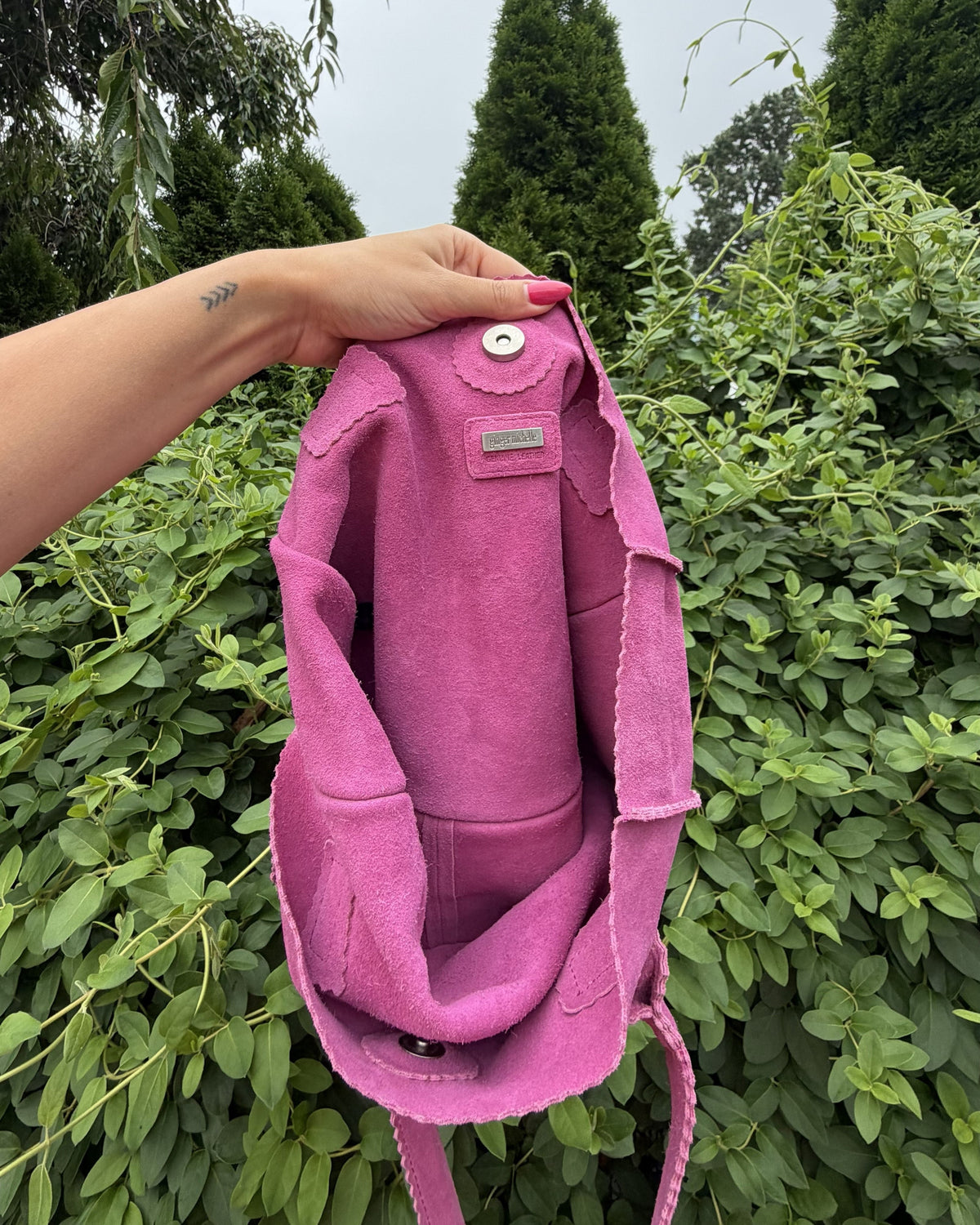 Ginger Michelle Pink Suede Vintage Genuine Leather Boho Tote Bag Shoulder Purse