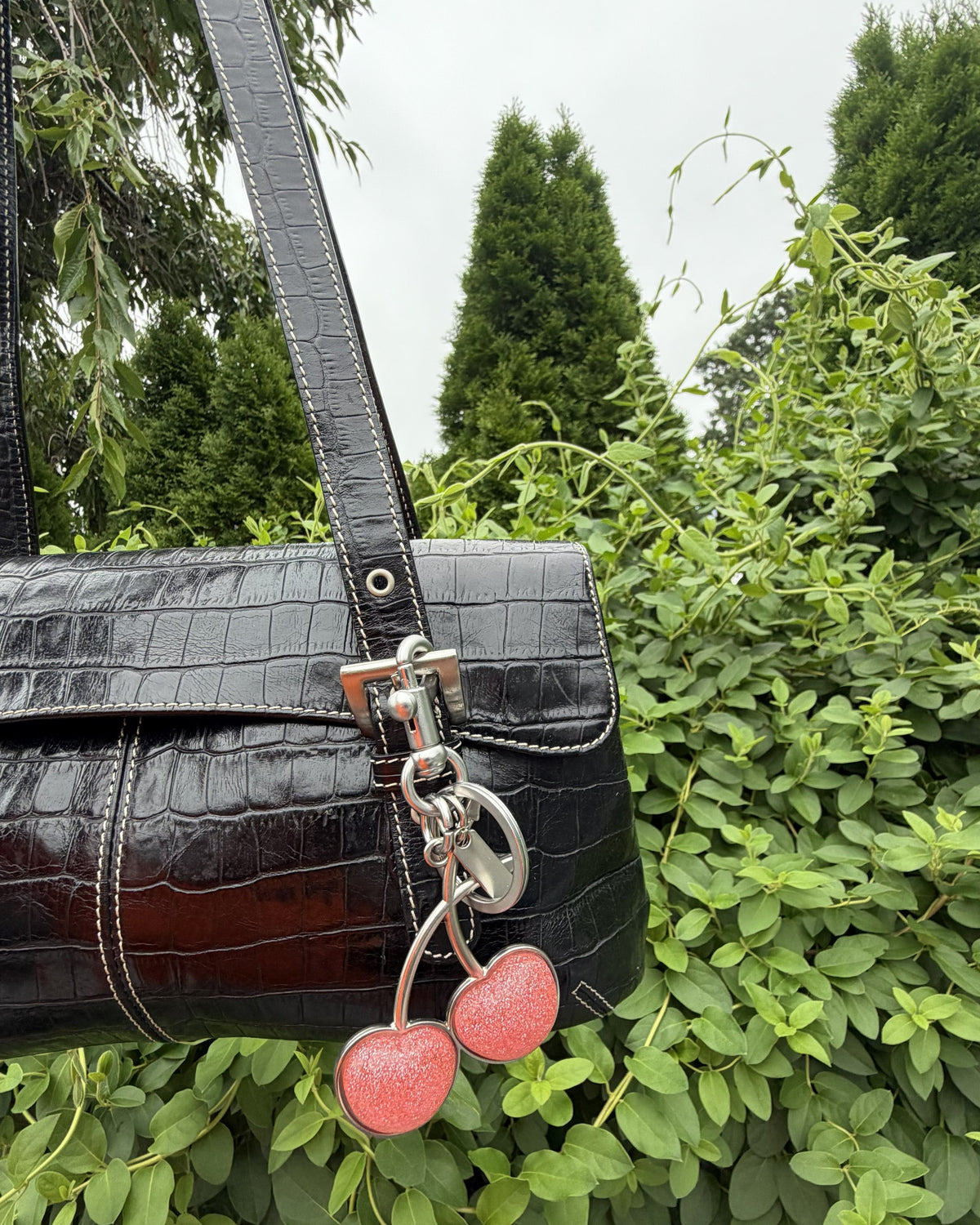 Vintage Tignanello Black Croc Embossed Leather Baguette Shoulder Bag Y2K