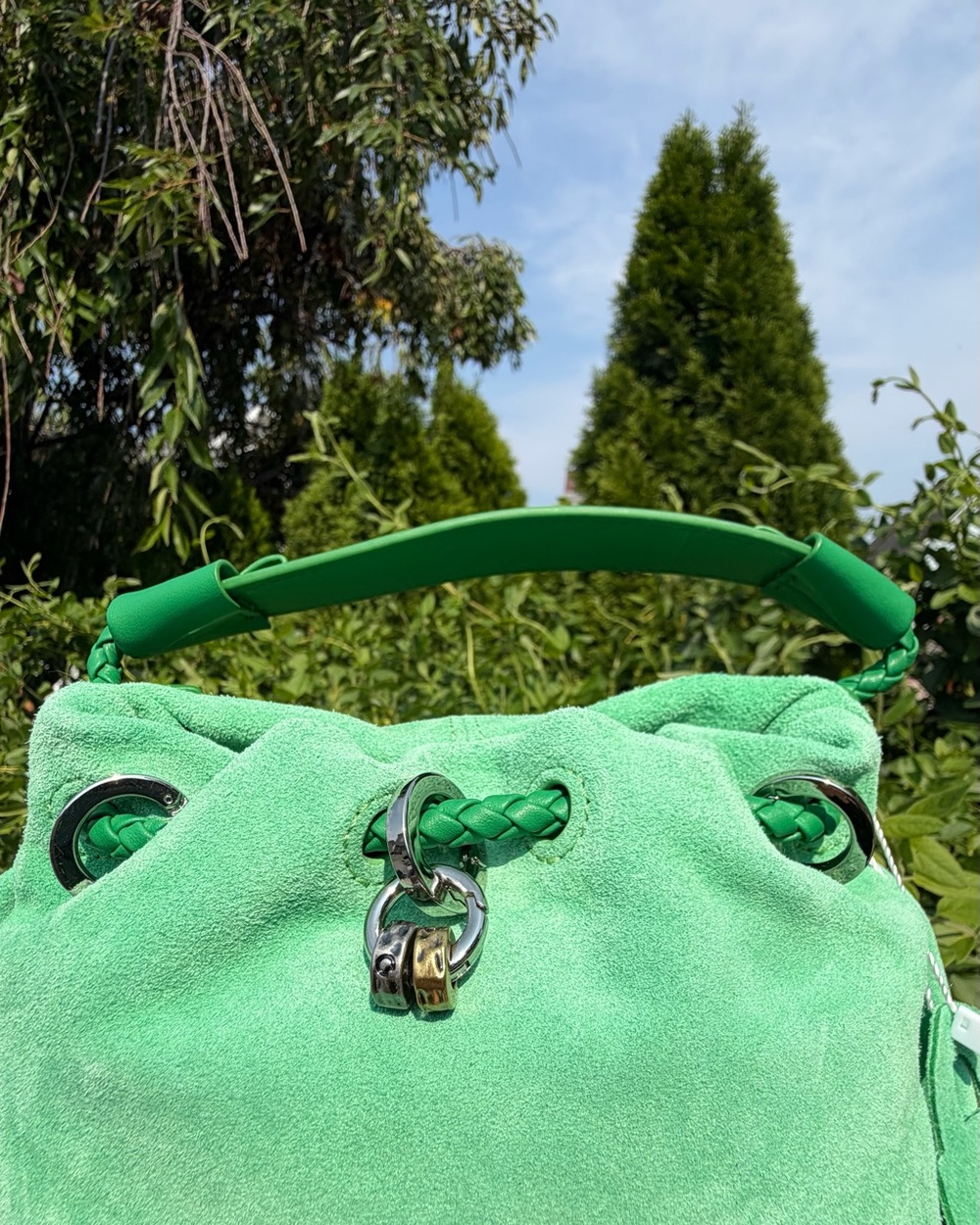 Mint Green Suede Bucket Bag Drawstring Crossbody Dumpling Cloud Pouch NWT