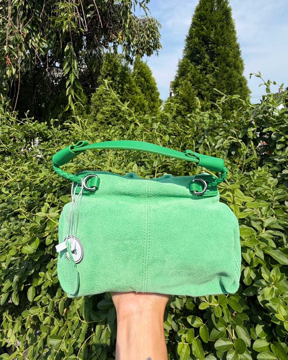 Mint Green Suede Bucket Bag Drawstring Crossbody Dumpling Cloud Pouch NWT