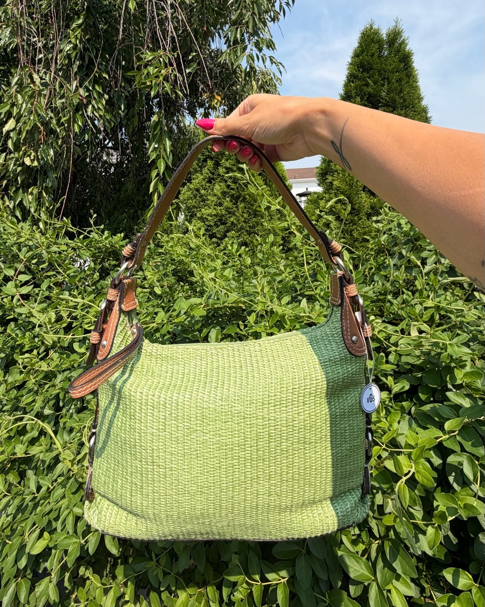 Vintage Y2K Fossil Lime Green Woven Boho Bag Shoulder Purse EUC