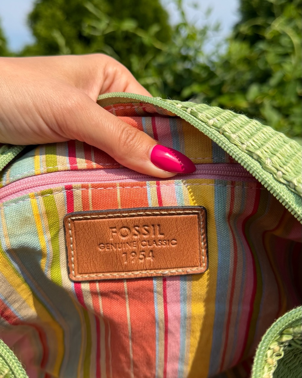 Vintage Y2K Fossil Lime Green Woven Boho Bag Shoulder Purse EUC