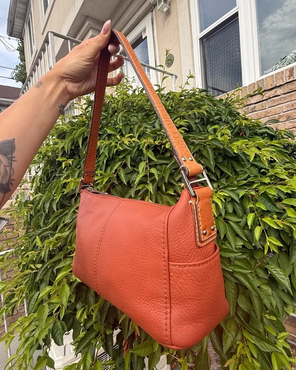 Vintage Fossil Y2K Cognac Brown Leather Shoulder Hobo Bag Baguette Purse
