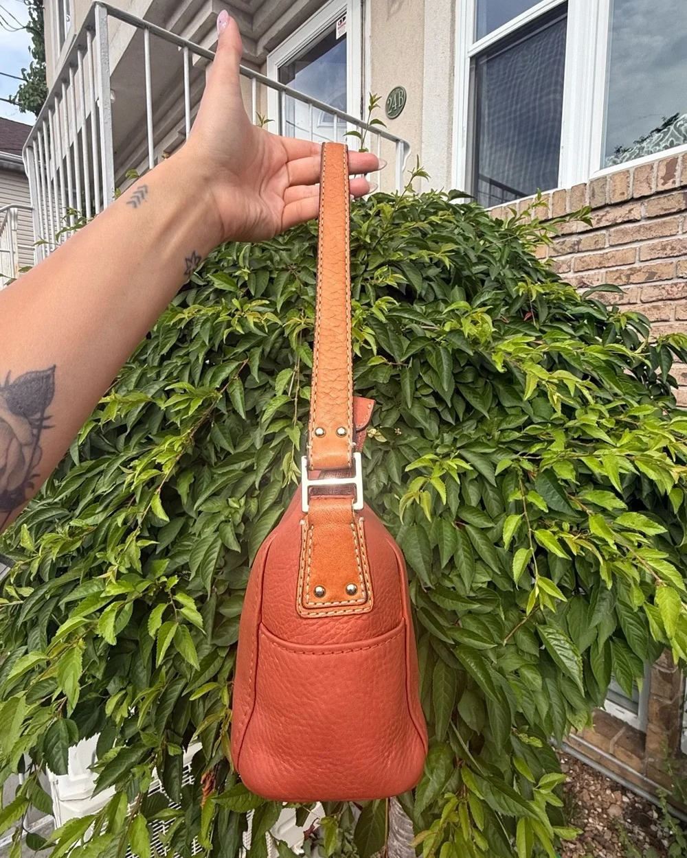 Vintage Fossil Y2K Cognac Brown Leather Shoulder Hobo Bag Baguette Purse