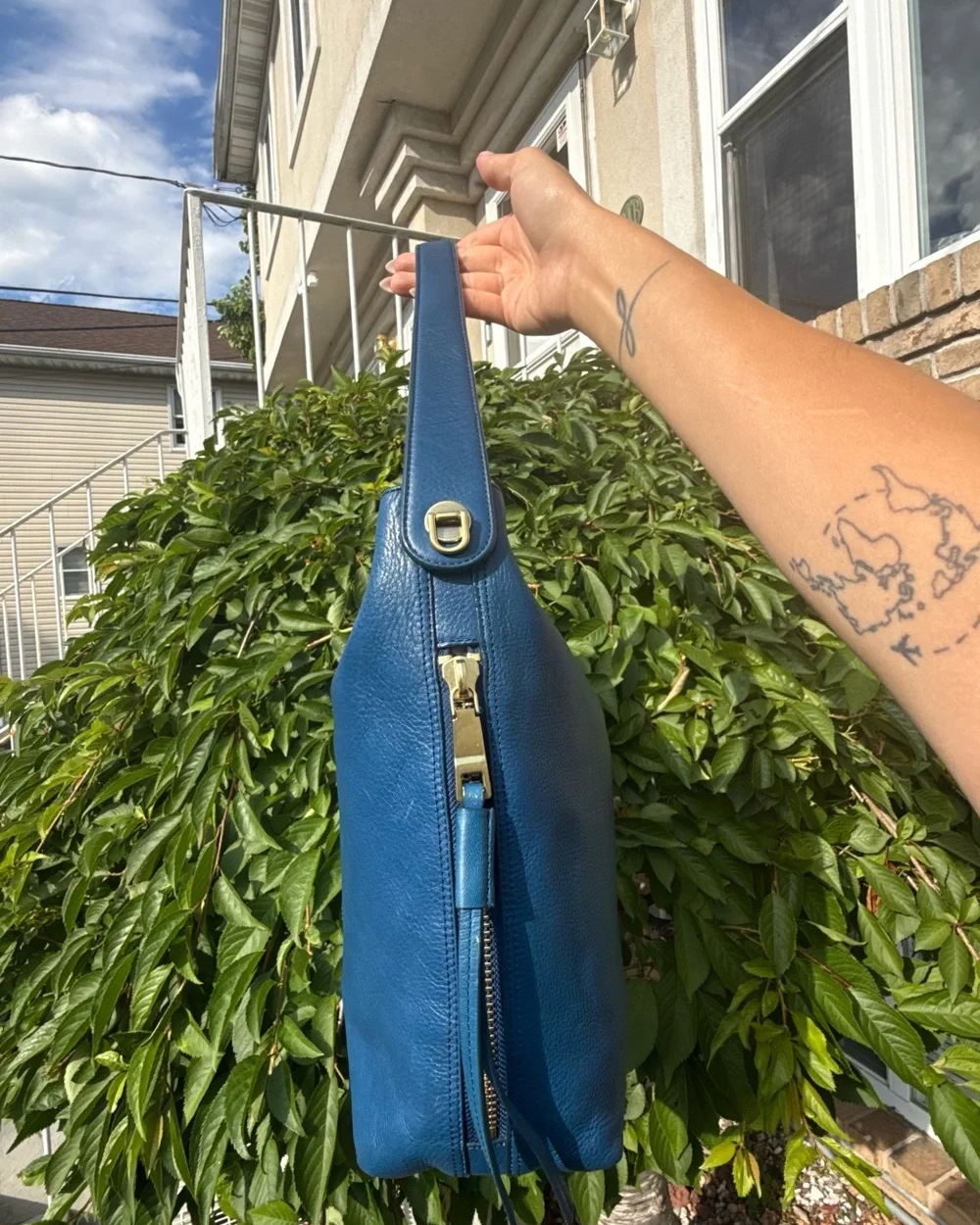 Vintage Fossil Blue Leather Hobo Shoulder Bag Slouchy Boho Purse