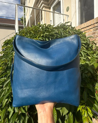 Vintage Fossil Blue Leather Hobo Shoulder Bag Slouchy Boho Purse