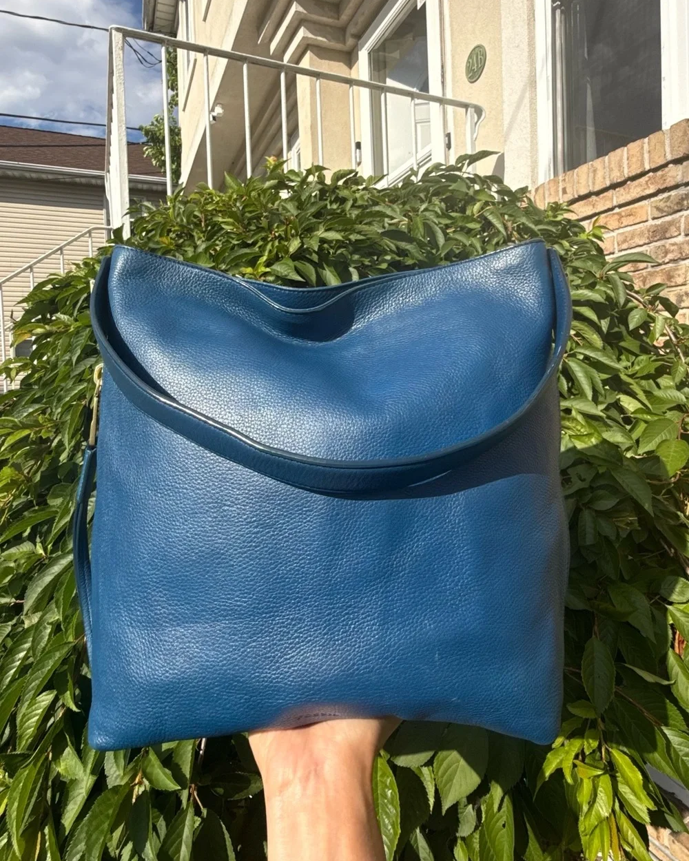 Vintage Fossil Blue Leather Hobo Shoulder Bag Slouchy Boho Purse