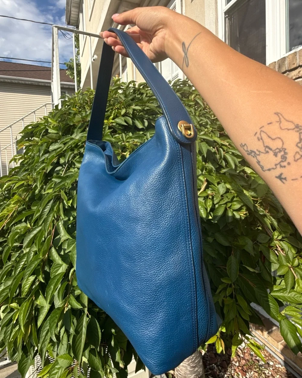 Vintage Fossil Blue Leather Hobo Shoulder Bag Slouchy Boho Purse