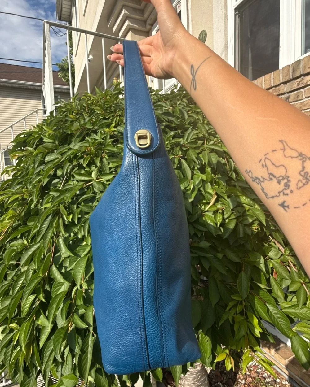 Vintage Fossil Blue Leather Hobo Shoulder Bag Slouchy Boho Purse