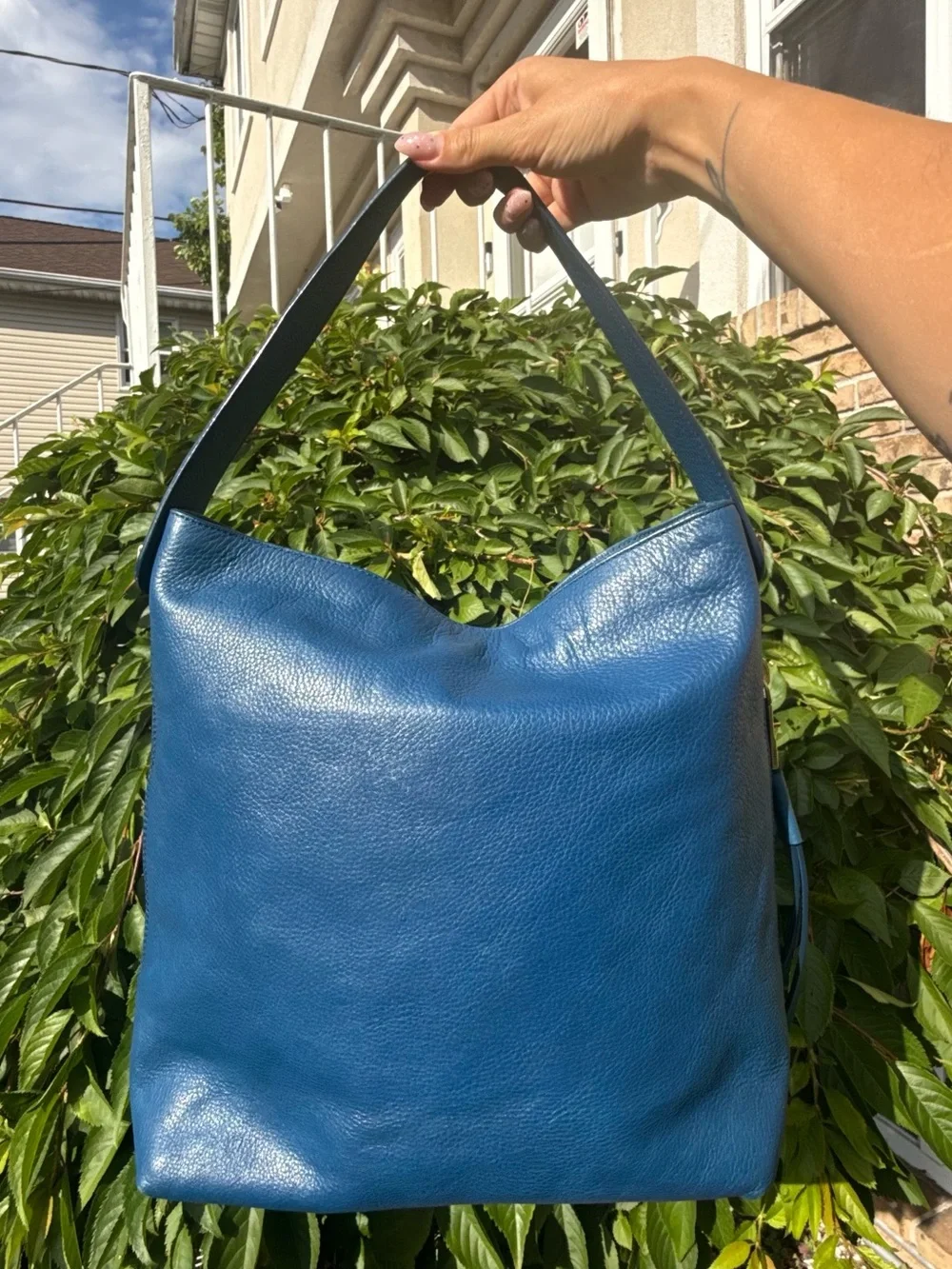 Vintage Fossil Blue Leather Hobo Shoulder Bag Slouchy Boho Purse