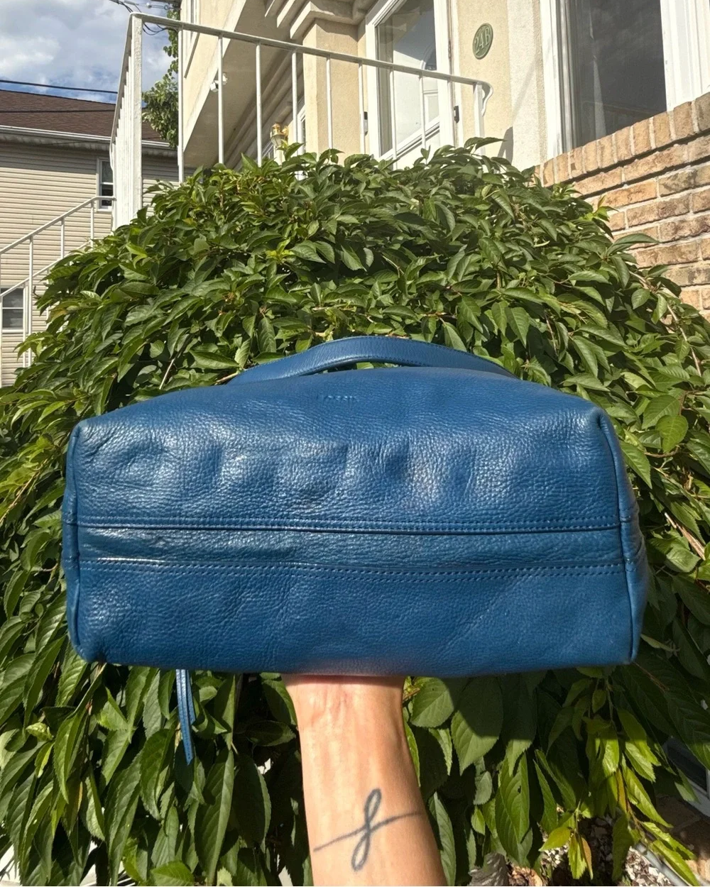 Vintage Fossil Blue Leather Hobo Shoulder Bag Slouchy Boho Purse