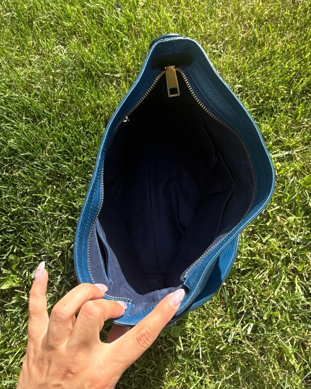 Vintage Fossil Blue Leather Hobo Shoulder Bag Slouchy Boho Purse