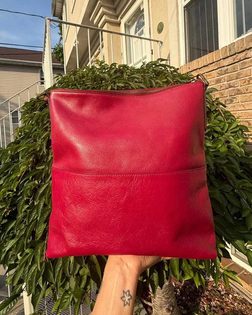 Fossil Red Pink Leather Shoulder Bag with Burgundy Strap
