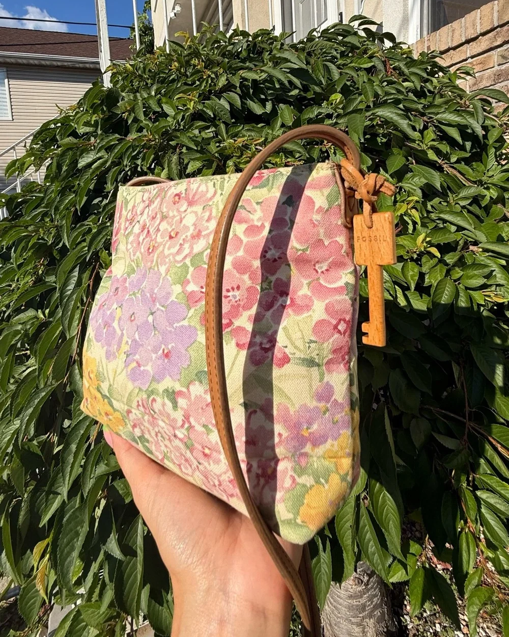 Vintage Fossil Y2K Floral Canvas Crossbody Bag Cottagecore Garden Purse