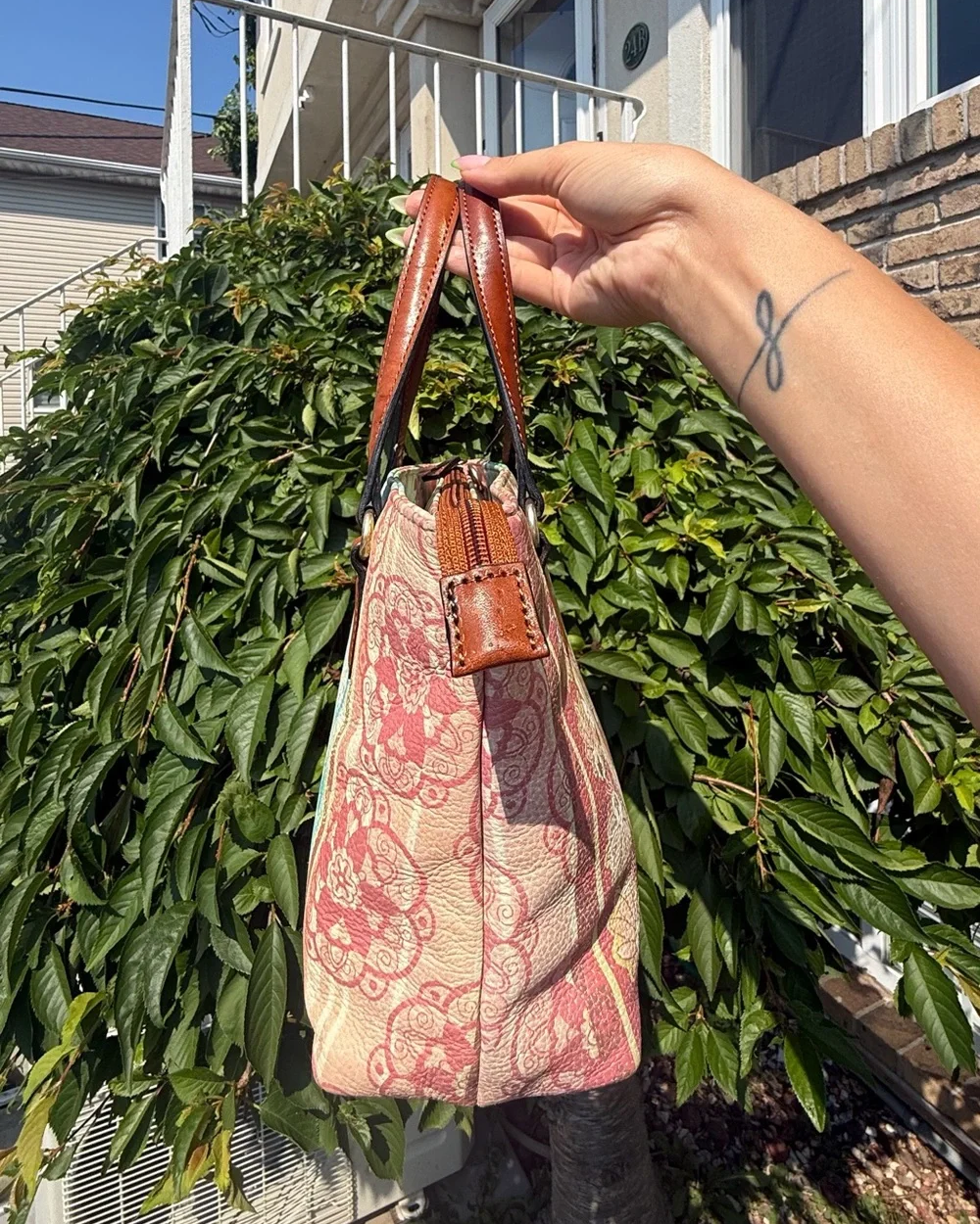 Fossil Vintage Y2K Multicolor Patchwork Style Print Leather Small Satchel Purse