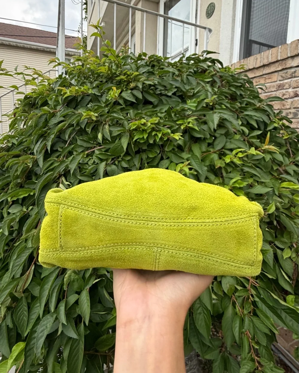 Lime Green Suede Bucket Bag Drawstring Crossbody Dumpling Cloud Pouch NWT