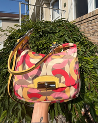 Coach Y2K Multicolor Kristin Op Art Sateen Shoulder Crossbody Bag Pink Yellow
