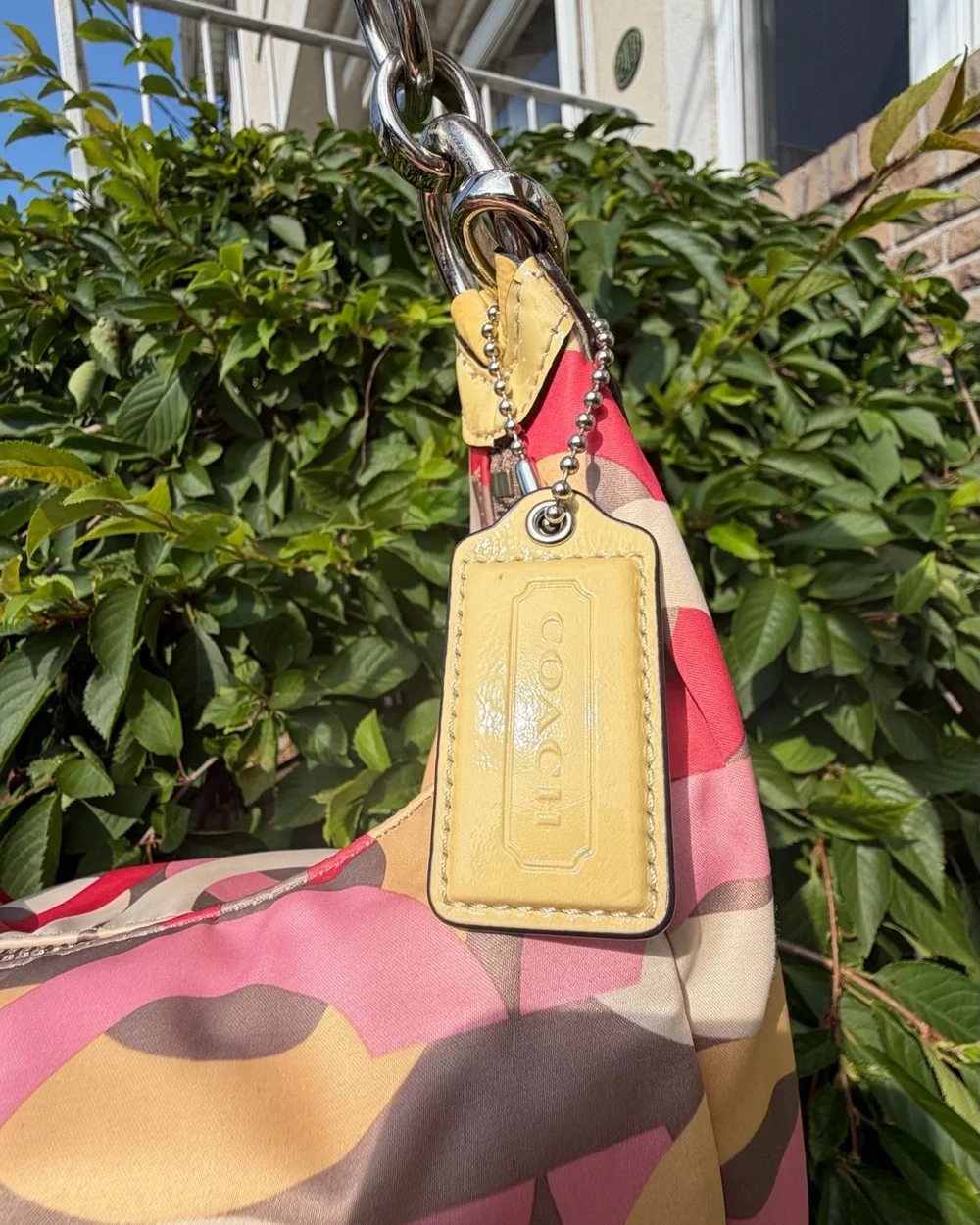 Coach Y2K Multicolor Kristin Op Art Sateen Shoulder Crossbody Bag Pink Yellow