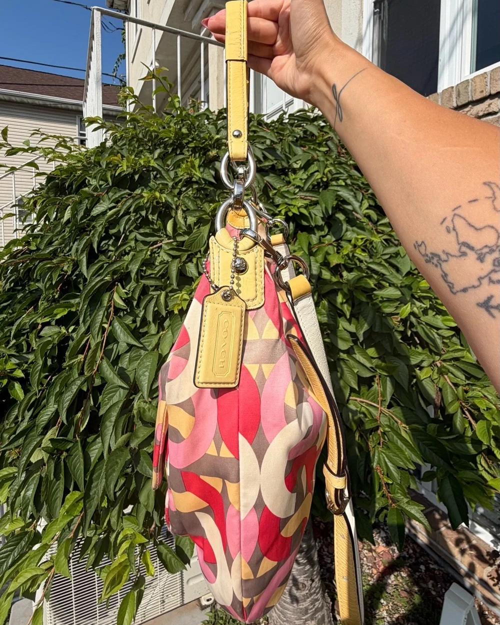 Coach Y2K Multicolor Kristin Op Art Sateen Shoulder Crossbody Bag Pink Yellow