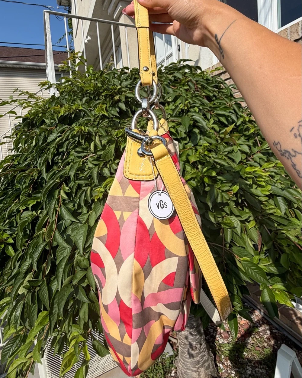 Coach Y2K Multicolor Kristin Op Art Sateen Shoulder Crossbody Bag Pink Yellow