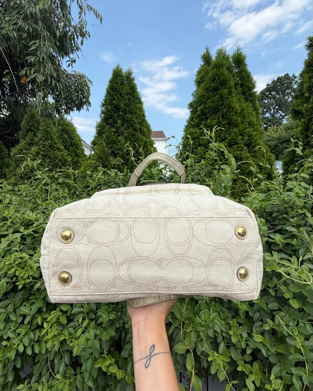 Coach Penelope Signature Ivory Metallic Tote Shoulder Bag