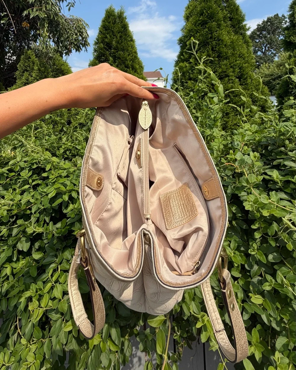 Coach Penelope Signature Ivory Metallic Tote Shoulder Bag