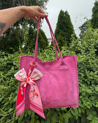 Ginger Michelle Pink Suede Vintage Genuine Leather Boho Tote Bag Shoulder Purse