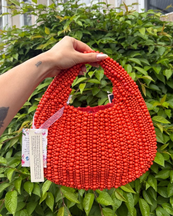 Handcrafted Beaded Orange Red Women's Bag Viral TikTok NWT