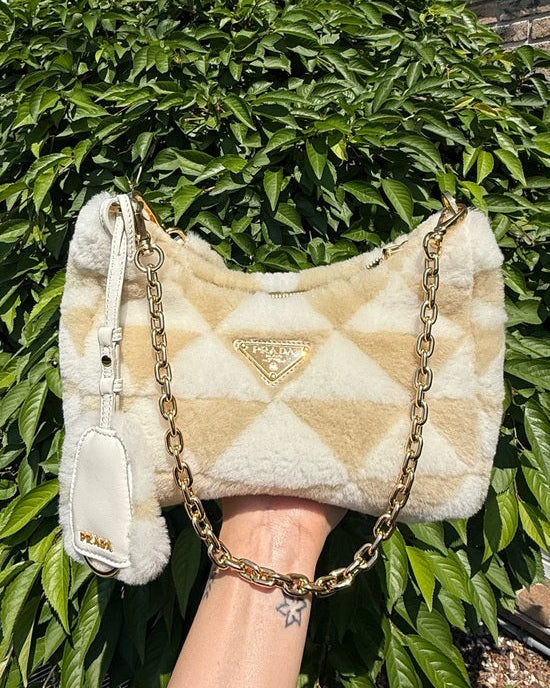 Prada Re-Edition Shearling Shoulder Bag – Cream & Beige - RARE - NWT 🤍✨