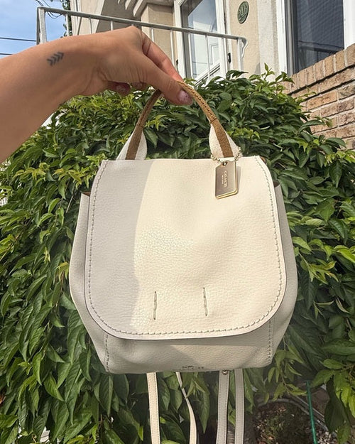 Coach Cream Leather Mini Backpack Gold Tag Vintage Y2K Style Pebbled Leather