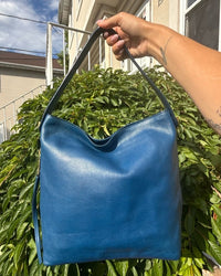 Vintage Fossil Blue Leather Hobo Shoulder Bag Slouchy Boho Purse
