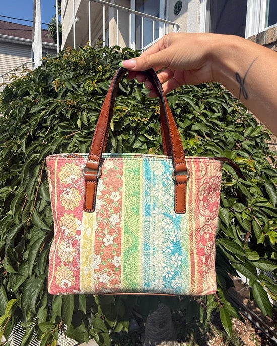 Fossil Vintage Y2K Multicolor Patchwork Style Print Leather Small Satchel Purse