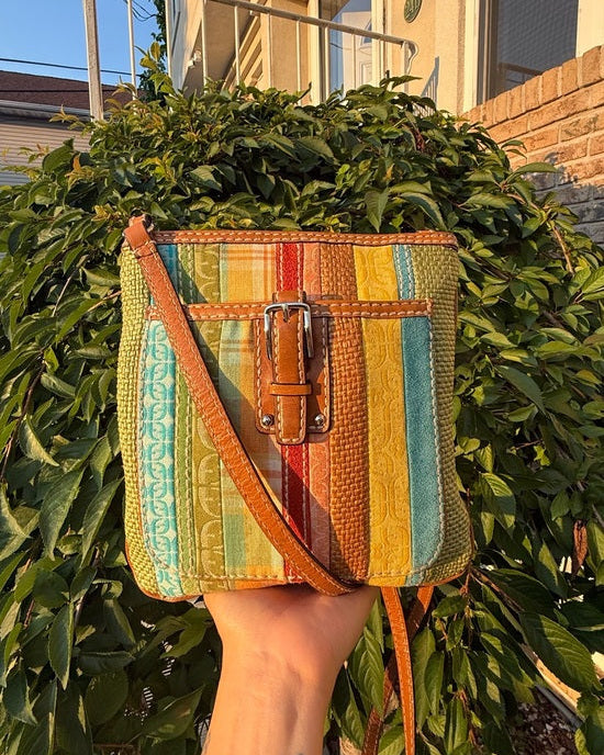 Fossil Vintage Y2K Multicolor Patchwork Suede Signature Pattern Crossbody Bag