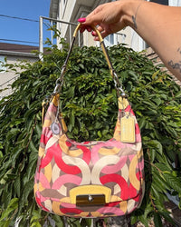 Coach Y2K Multicolor Kristin Op Art Sateen Shoulder Crossbody Bag Pink Yellow