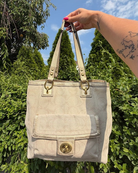 Coach Penelope Signature Ivory Metallic Tote Shoulder Bag