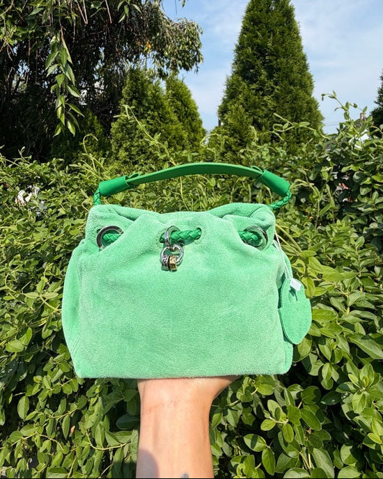 Mint Green Suede Bucket Bag Drawstring Crossbody Dumpling Cloud Pouch NWT